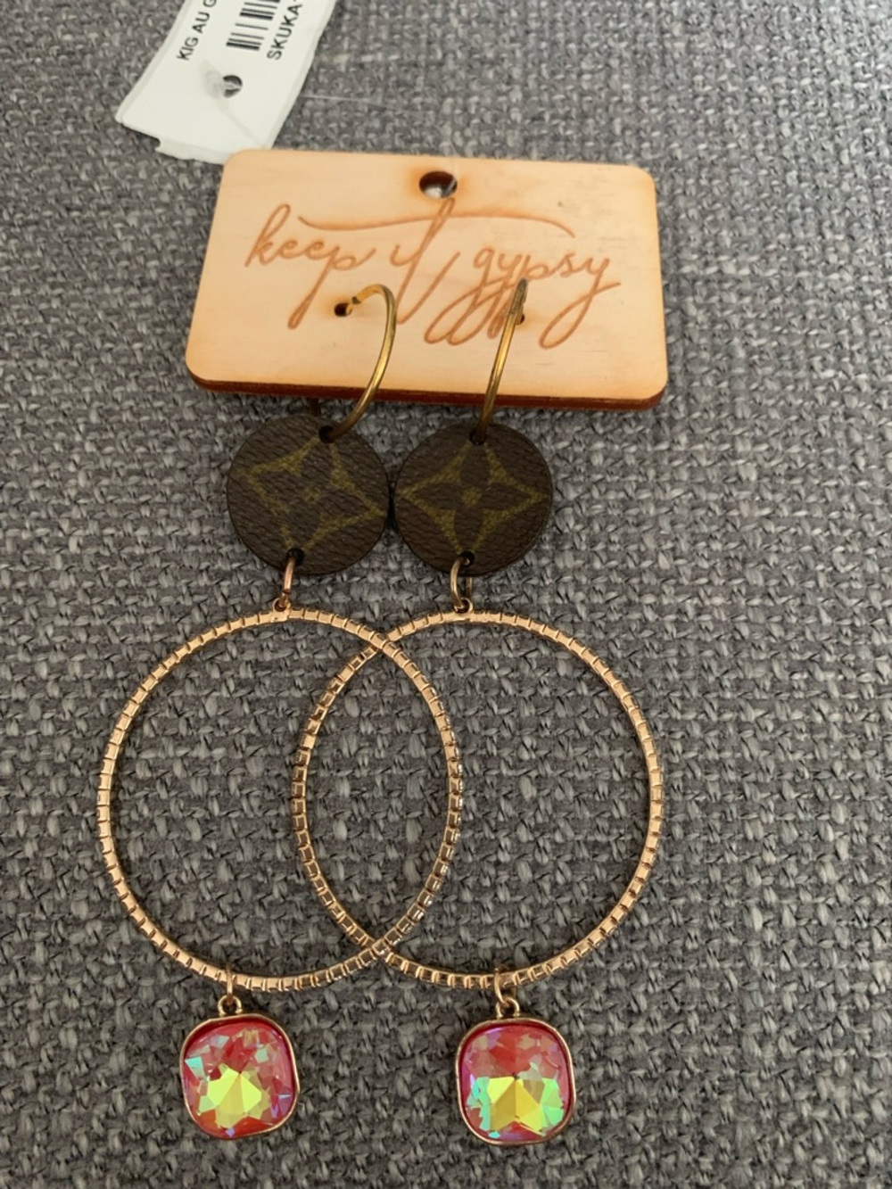 Keep It Gypsy Gold Hoop Earrings with Iridescent Pink Drops